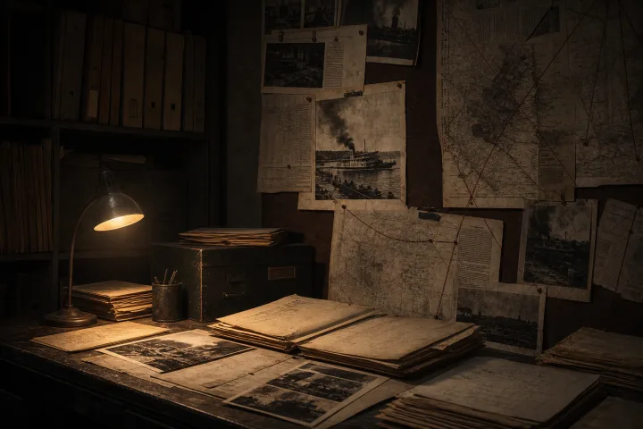 Archivio notturno con documenti su un disastro fluviale dimenticato